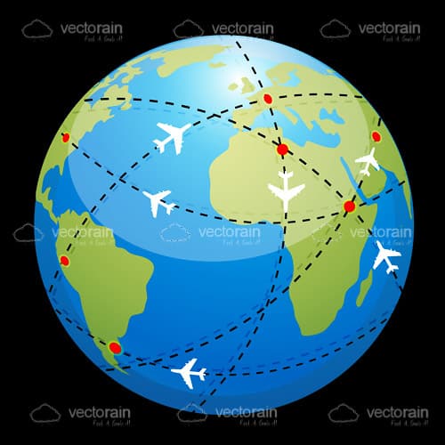 Earth Globe with Abstract Planes and Air Routes